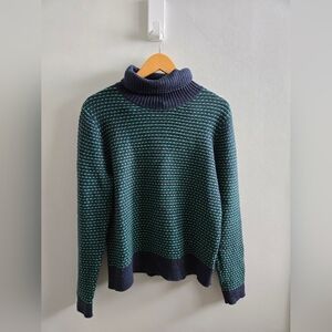 J. Crew Green and Navy Blue Turtleneck Sweater Size Large